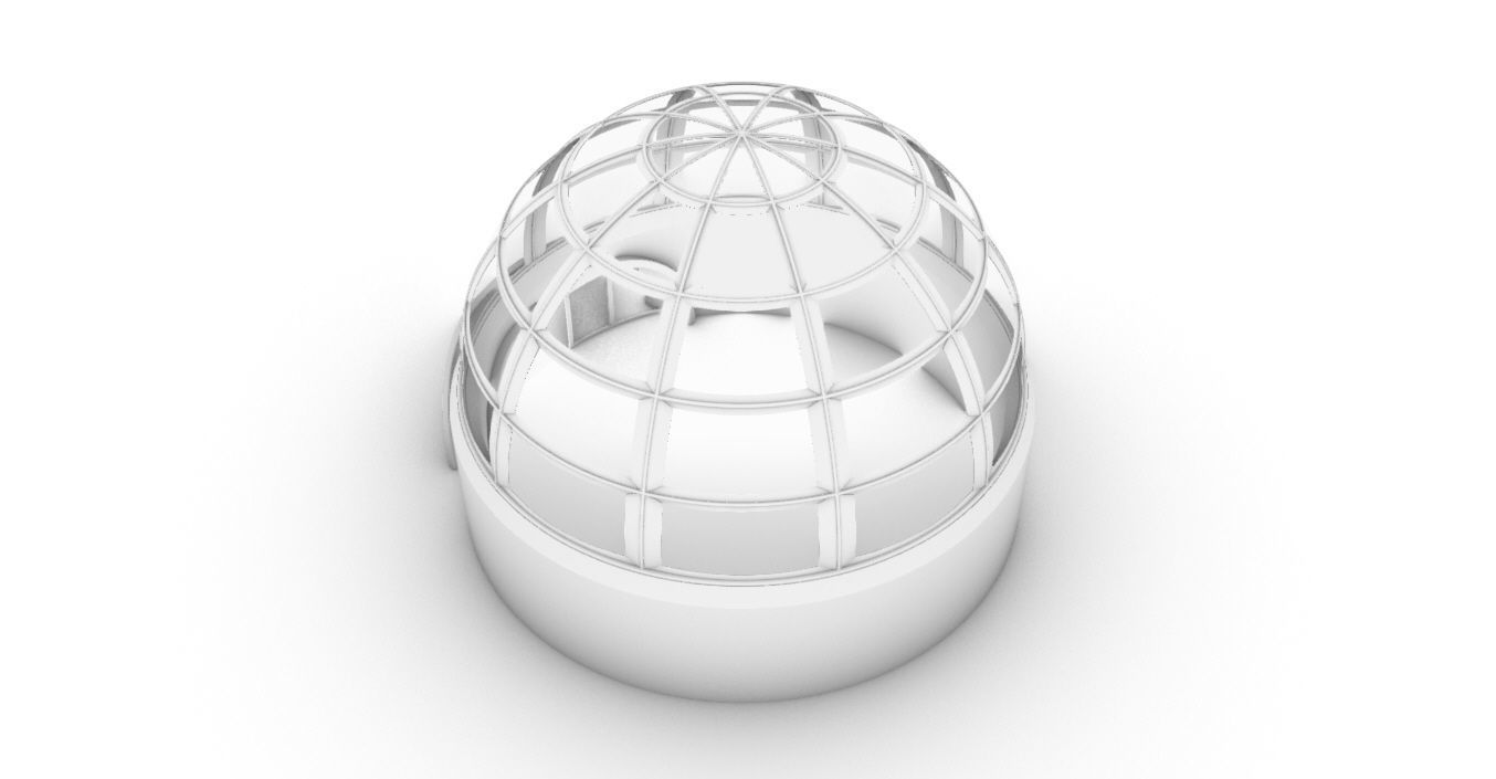 Architectural Dome Building Rectangular Divisions Structure 3D model_35