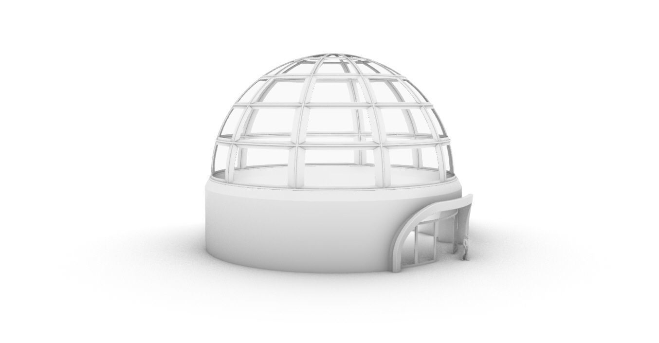 Architectural Dome Building Rectangular Divisions Structure 3D model_52