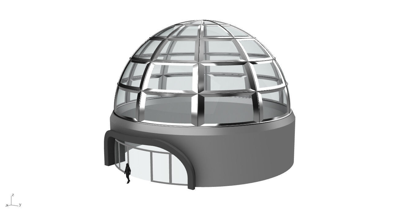 Architectural Dome Building Rectangular Divisions Structure 3D model_7