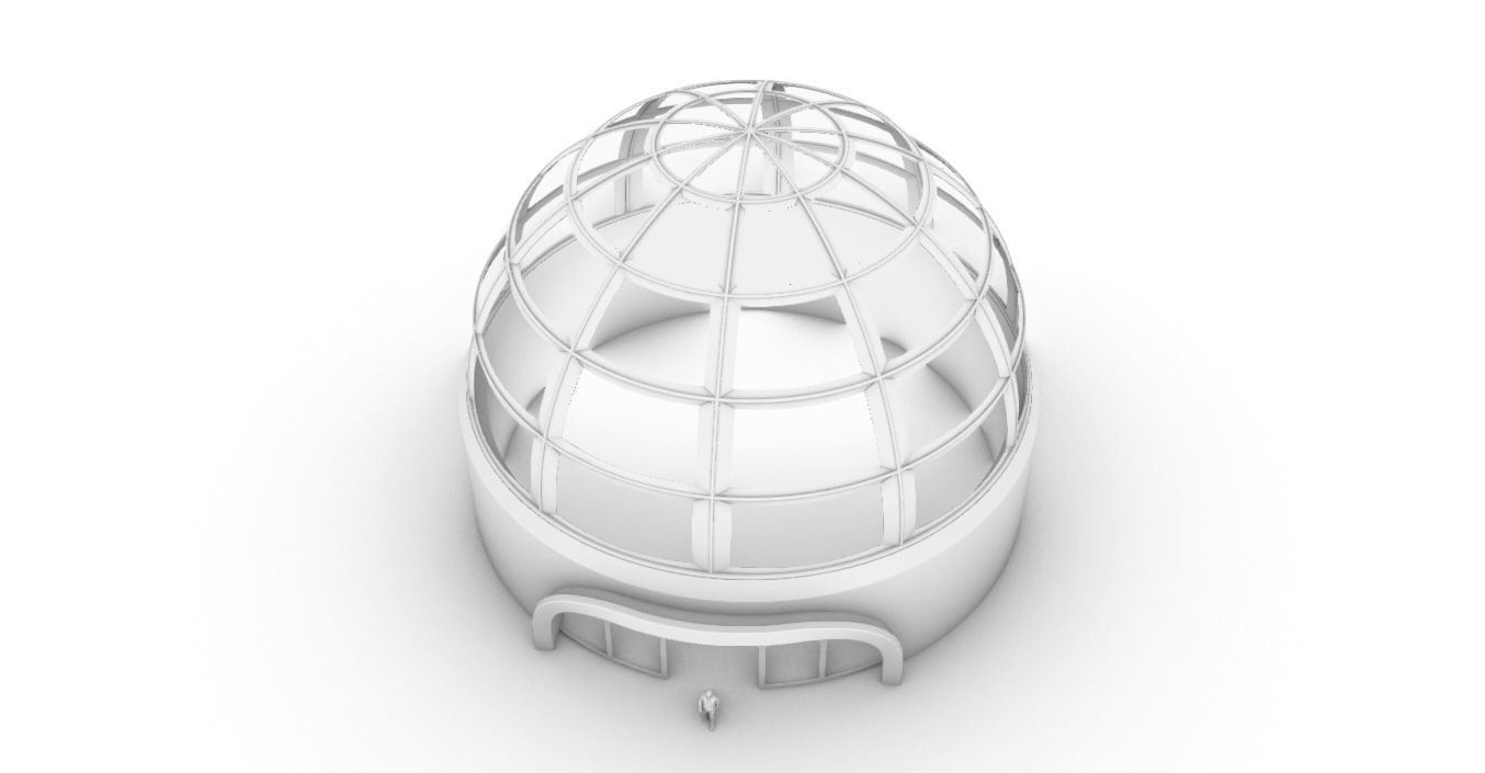 Architectural Dome Building Rectangular Divisions Structure 3D model_31