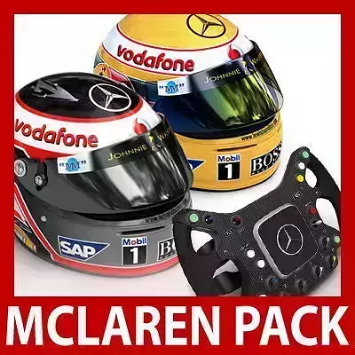 F1 2007 McLaren Mercedes Helmets and Steering Wheel 3D model