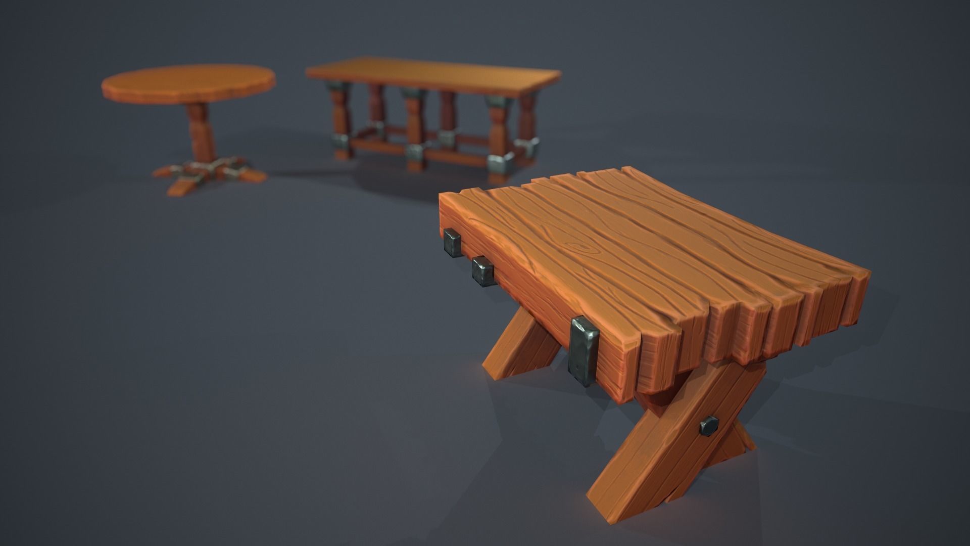 Stylized wood table Low-poly 3D model_2