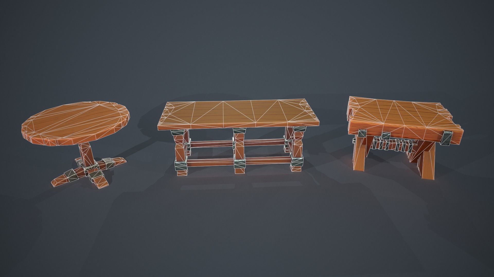Stylized wood table Low-poly 3D model_3