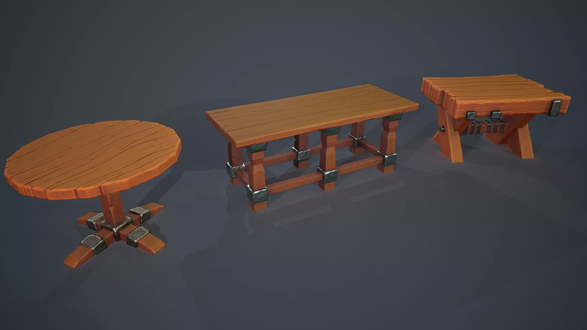 Stylized wood table Low-poly 3D model_0