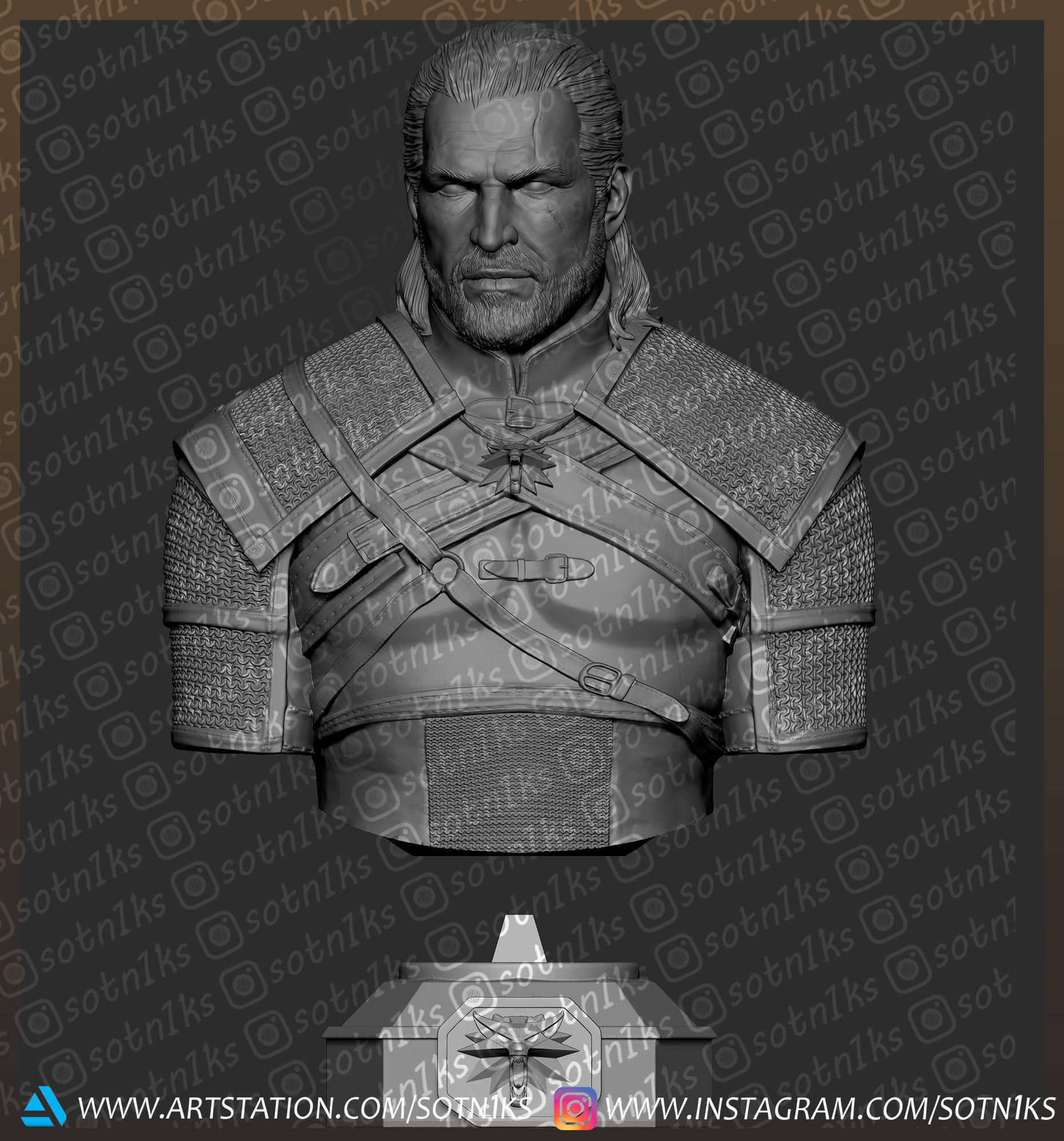 The Witcher bust 3D print model_1