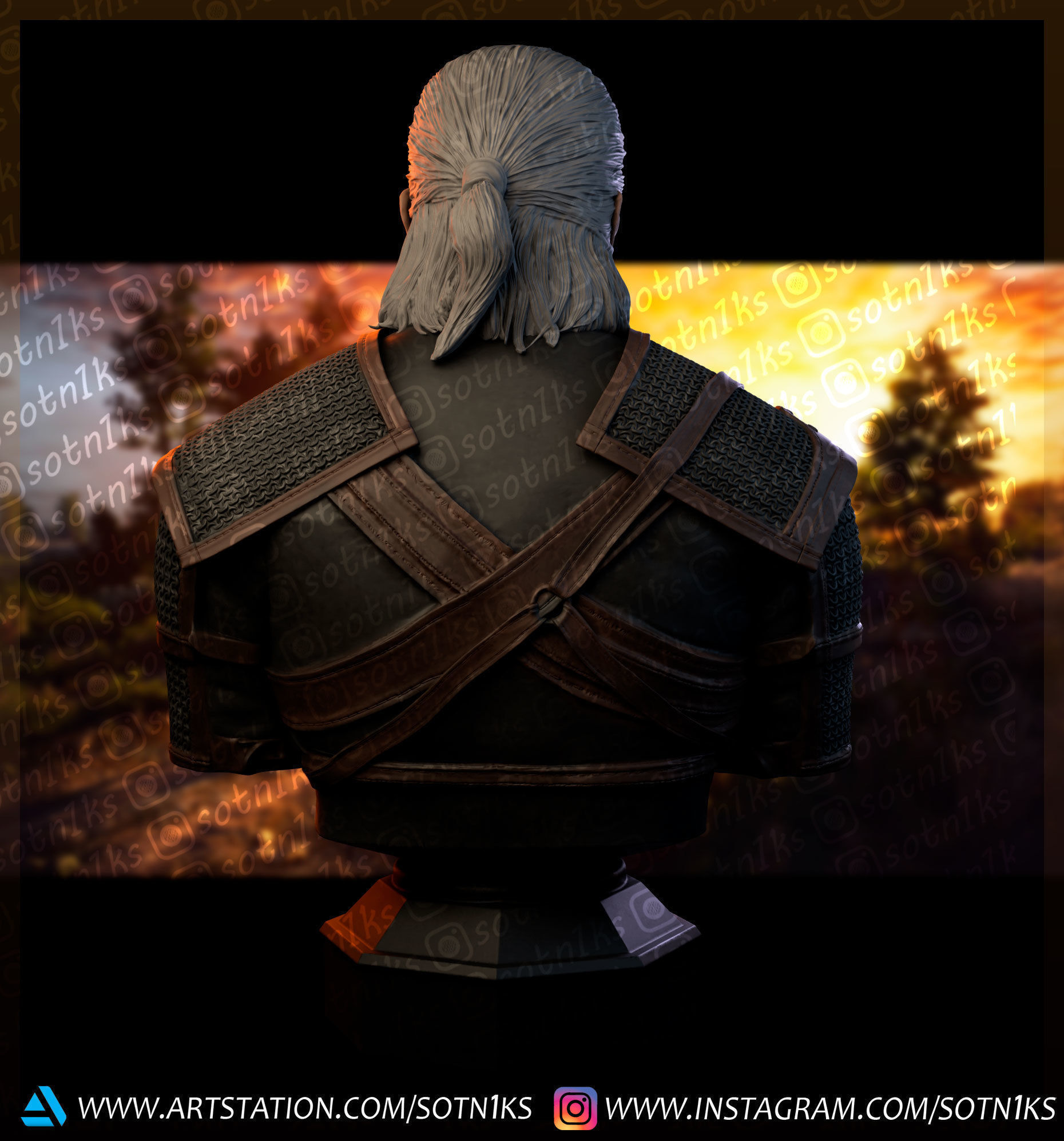 The Witcher bust 3D print model_6