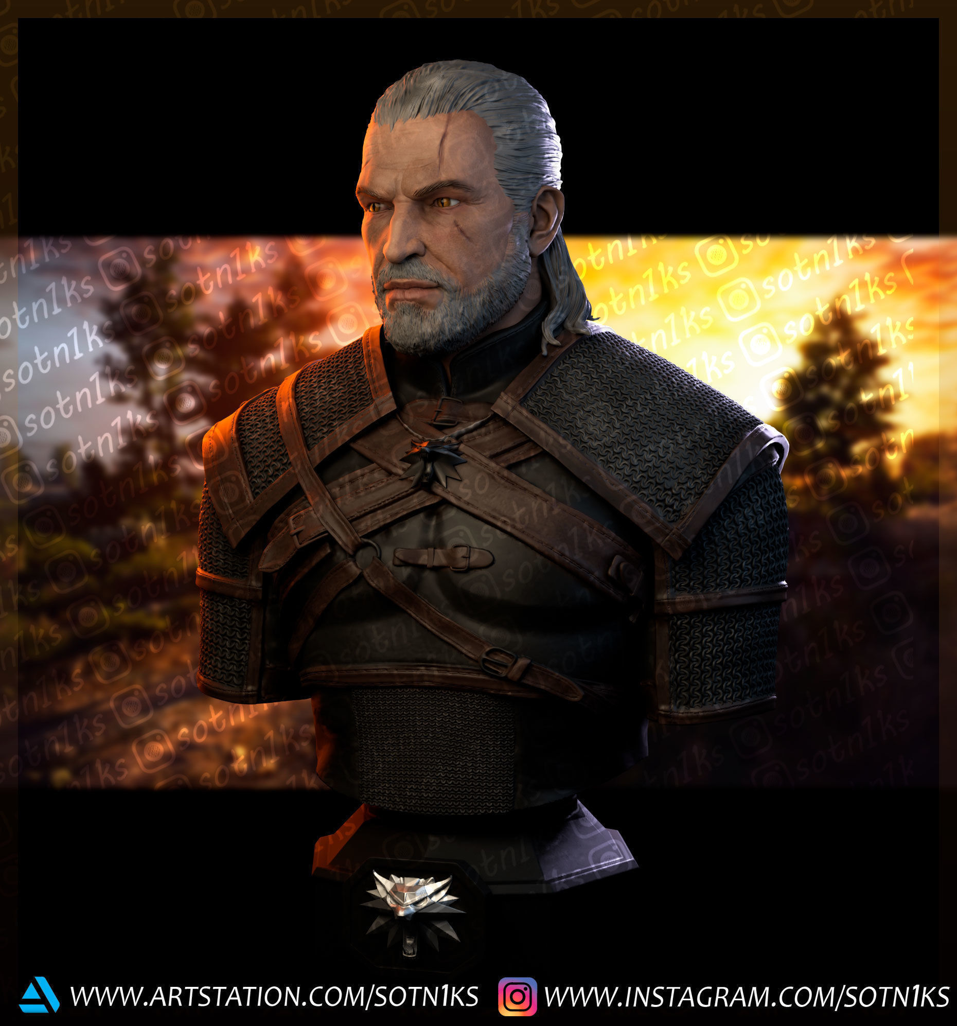 The Witcher bust 3D print model_9