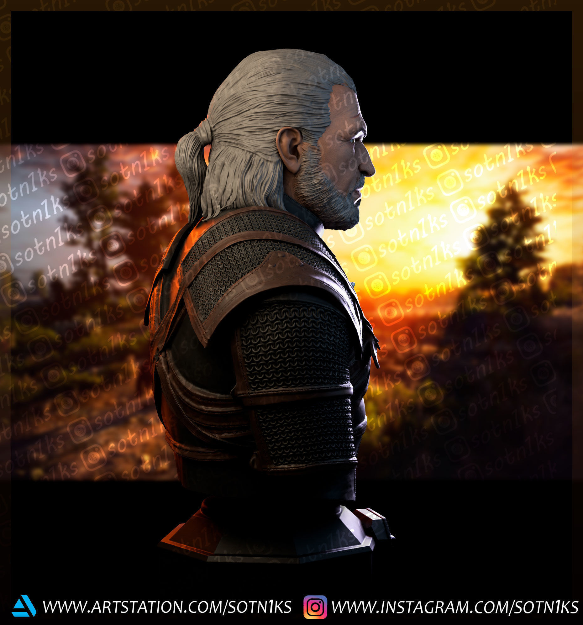 The Witcher bust 3D print model_4