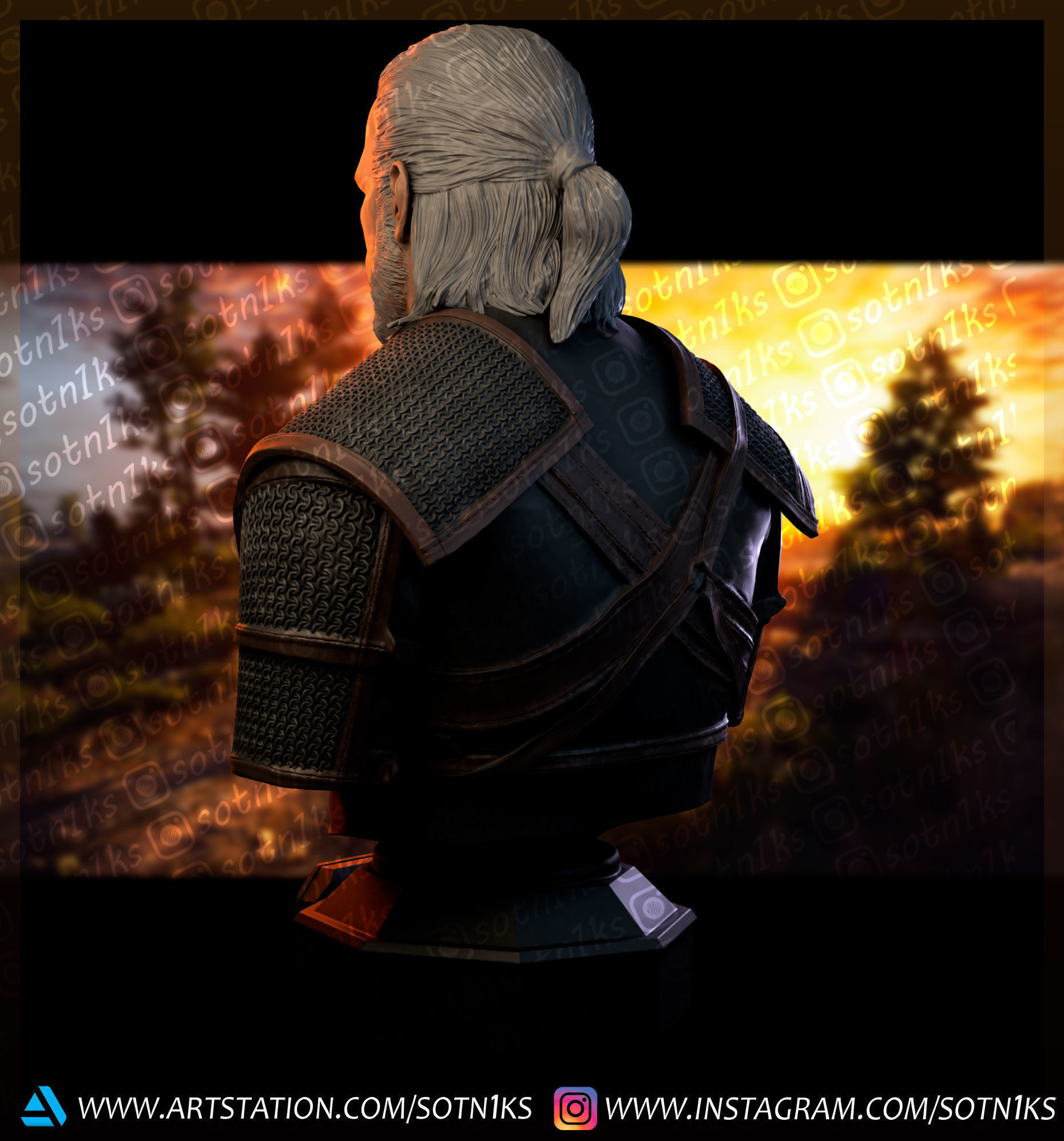 The Witcher bust 3D print model_7