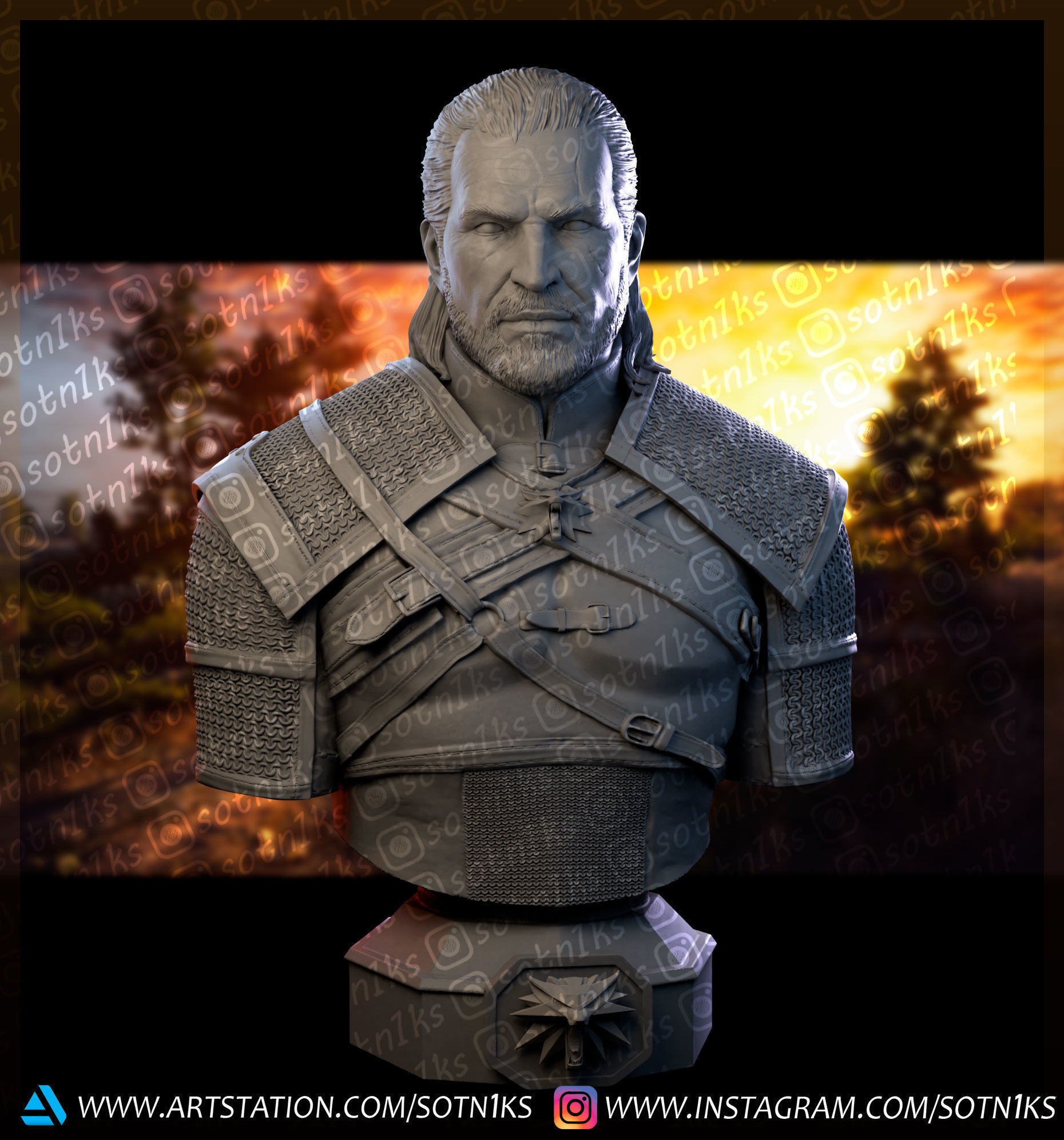 The Witcher bust 3D print model_3