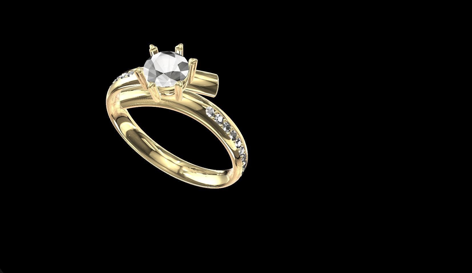 Rings diamond engagement ring gold 3D print model_4