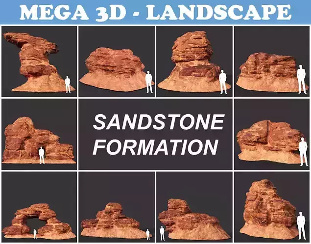 Low poly Sandstone Rock Formation - 210127 Low-poly 3D model