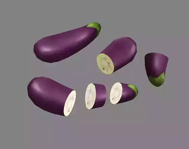 Cartoon Vegetable - Purple eggplant and slice Low-poly 3D model