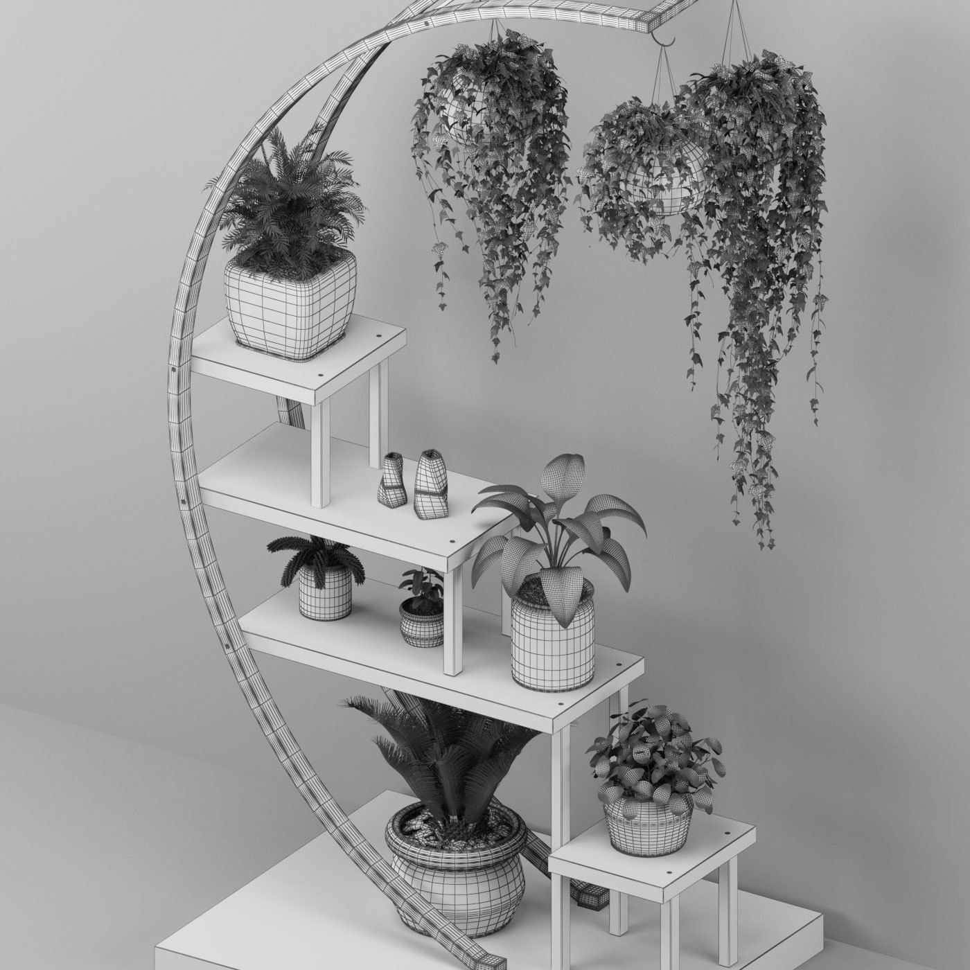 Half moon plant stand 3D model_4