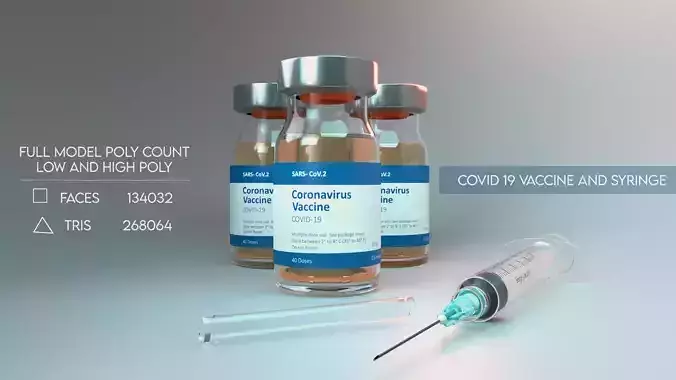 Covid-19 Vaccine Vile and Syringe Low-poly 3D model