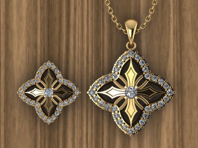 Beautiful Gold Silver Pendant Set  3D print model_1