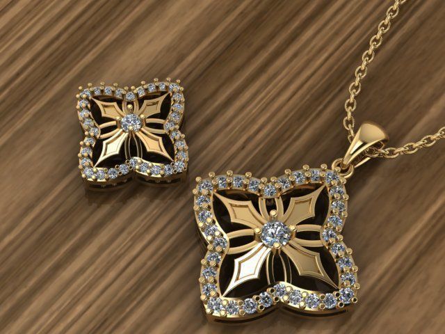 Beautiful Gold Silver Pendant Set  3D print model_2
