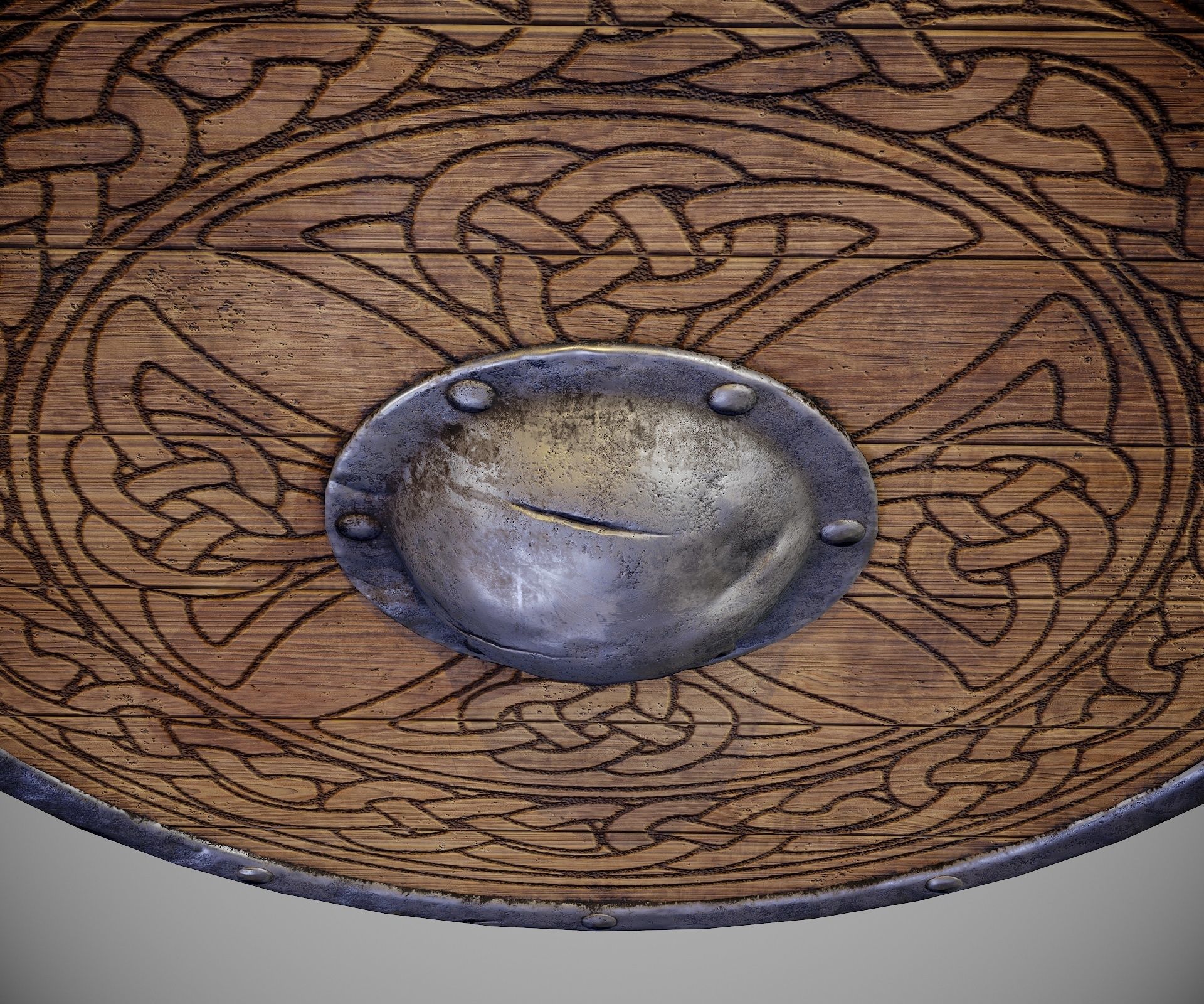Round shield with carved nordic ornament Low-poly 3D model_17