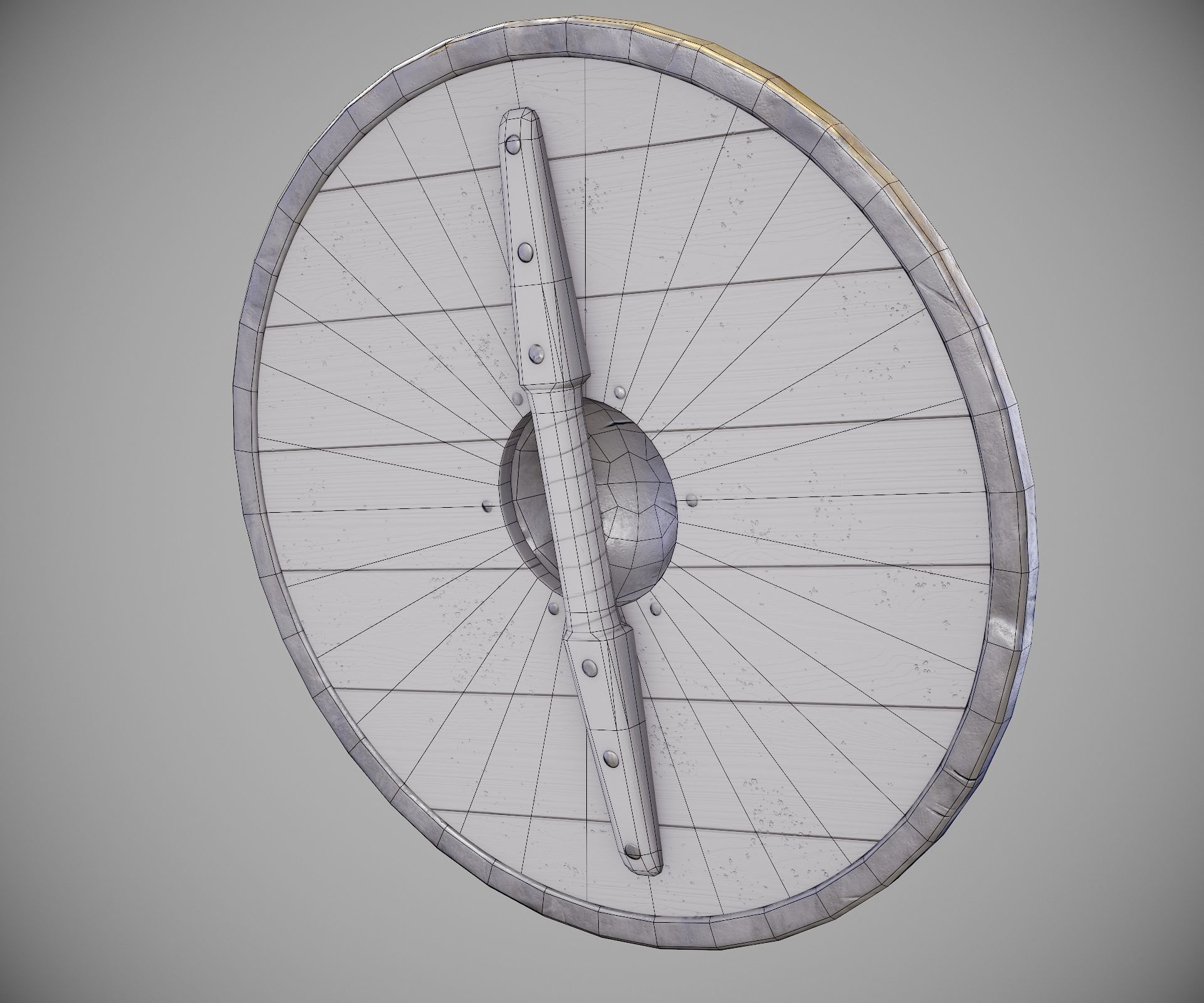 Round shield with carved nordic ornament Low-poly 3D model_26