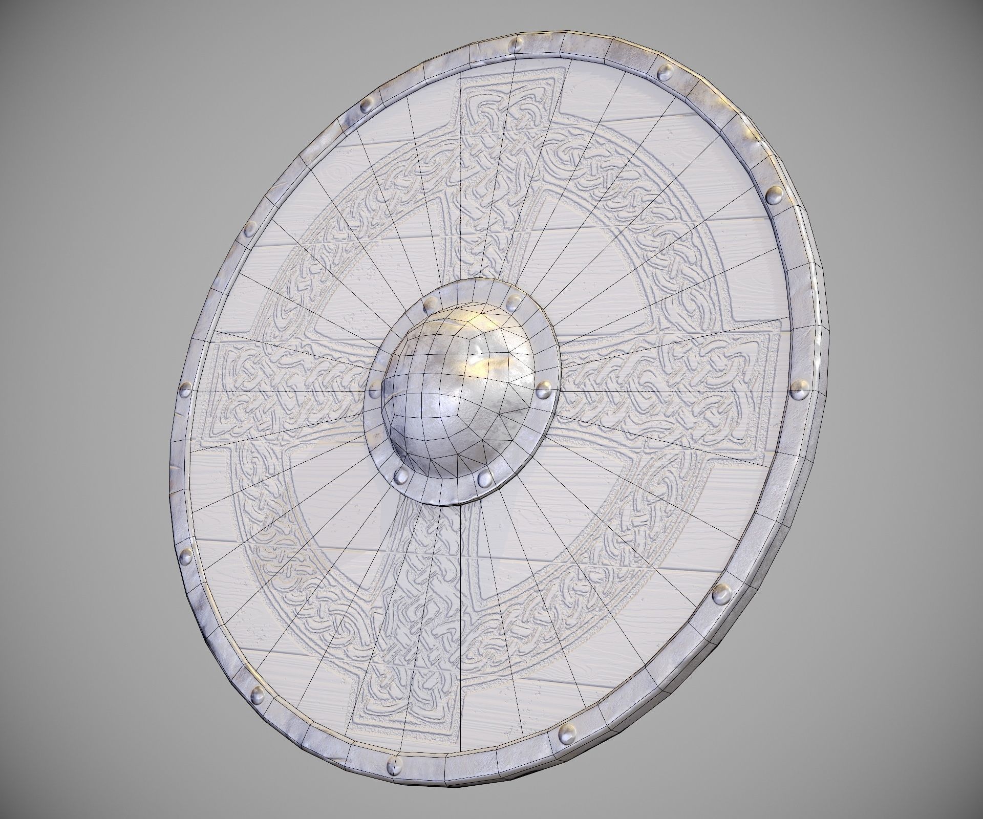Round shield with carved nordic ornament Low-poly 3D model_23
