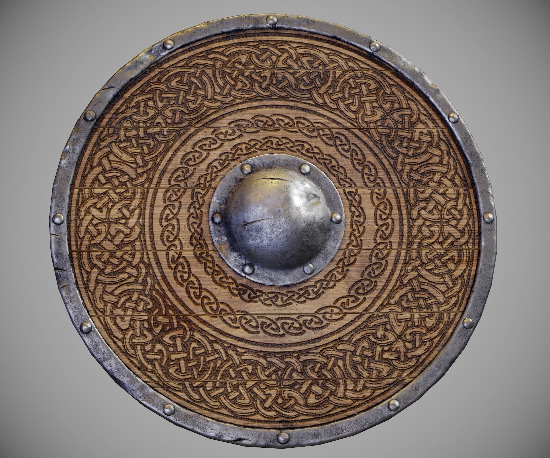 Round shield with carved nordic ornament Low-poly 3D model_13