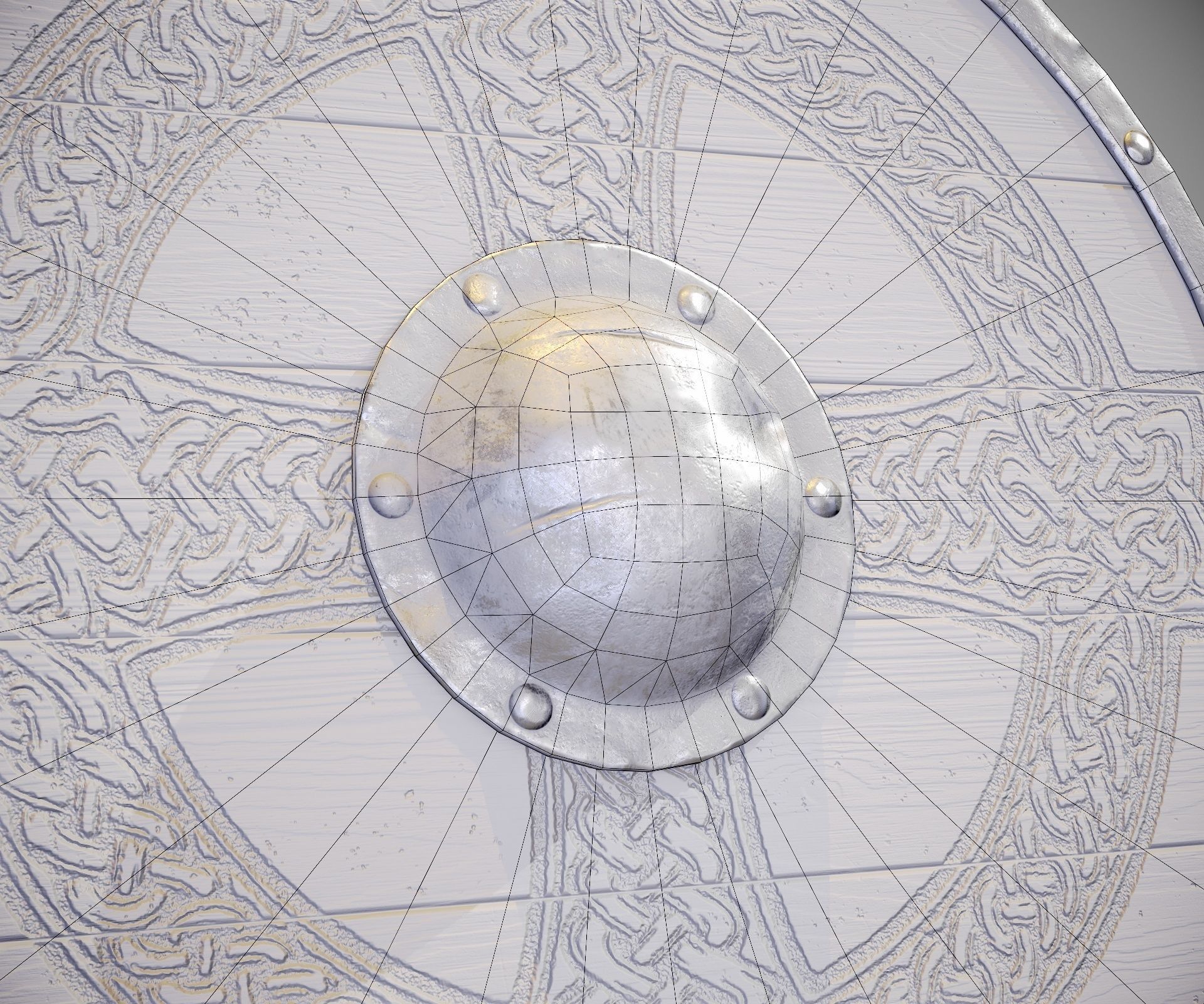 Round shield with carved nordic ornament Low-poly 3D model_24