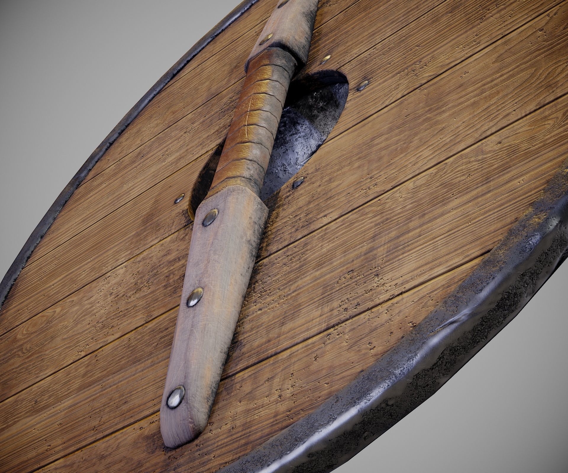 Round shield with carved nordic ornament Low-poly 3D model_19