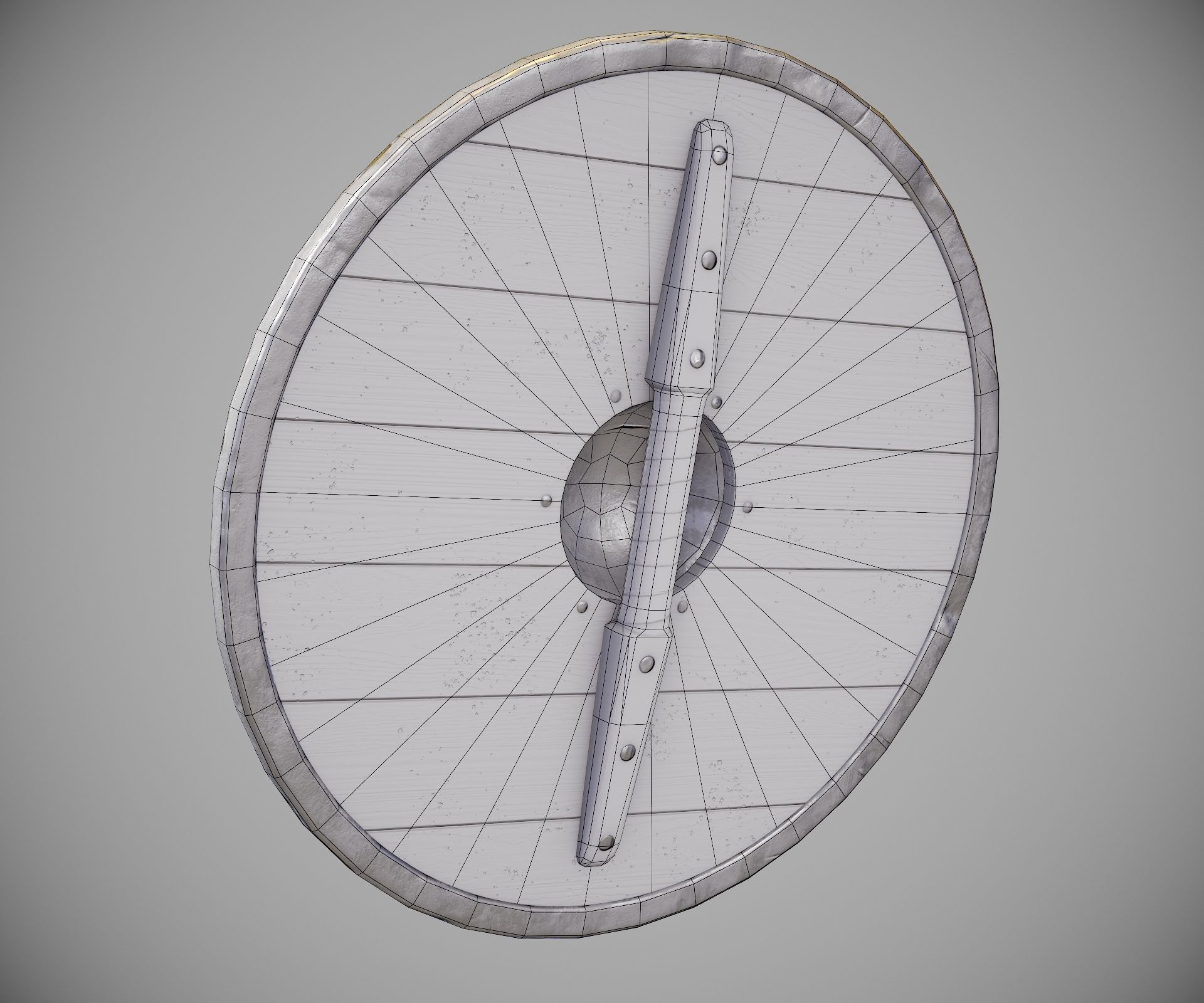 Round shield with carved nordic ornament Low-poly 3D model_25