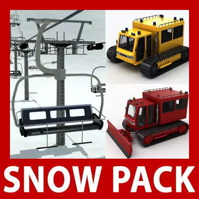 Chair Lift Snowcat Snowplow Snowplough 3D model_0