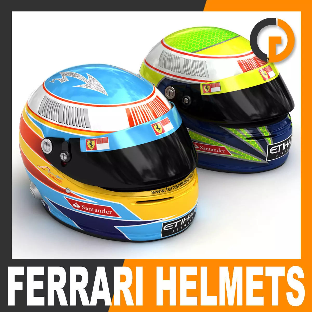 Helmet F1 2010 Fernando Alonso and Felipe Massa 3D model_0