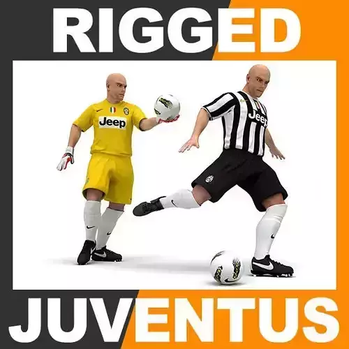 Rigged Football Player and Goalkeeper - Juventus FC 3D model