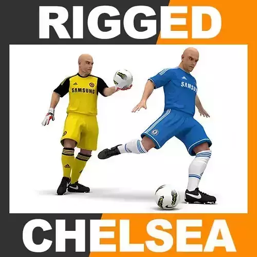 Rigged Football Player and Goalkeeper - Chelsea FC 3D model