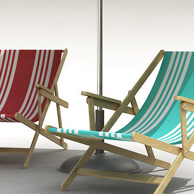 Beach Chair and Sun Umbrella 3D model_7