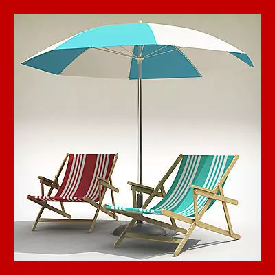 Beach Chair and Sun Umbrella 3D model_0