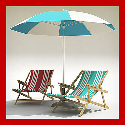 Beach Chair and Sun Umbrella 3D model_0