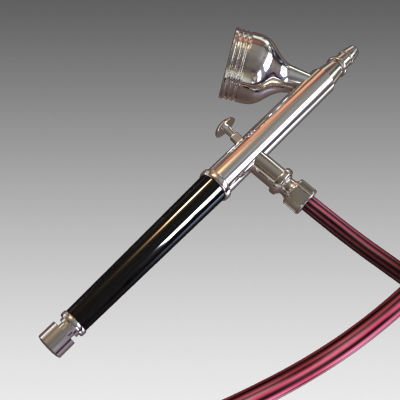 Airbrush silver paint gun with handle 3D model_3