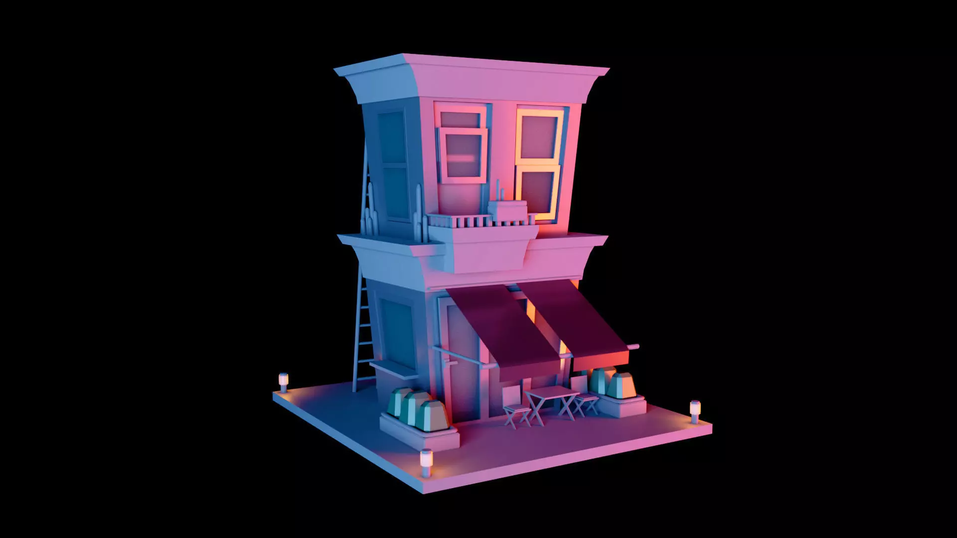 caffe building Low-poly 3D model_0