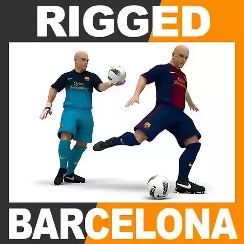 Rigged Football Player and Goalkeeper - FC Barcelona 3D model