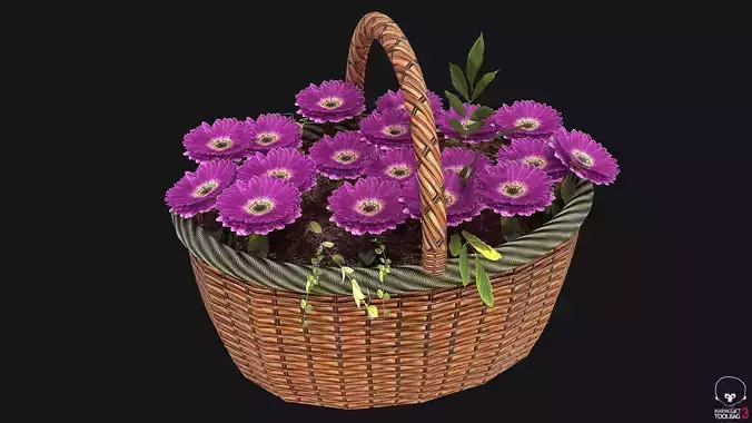 Wicker Basket with Flower PBR