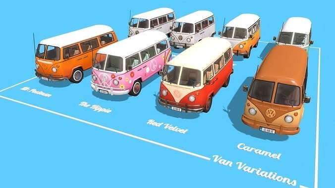 Volkswagen Van Asset Pack Variations Low-poly 3D model 2