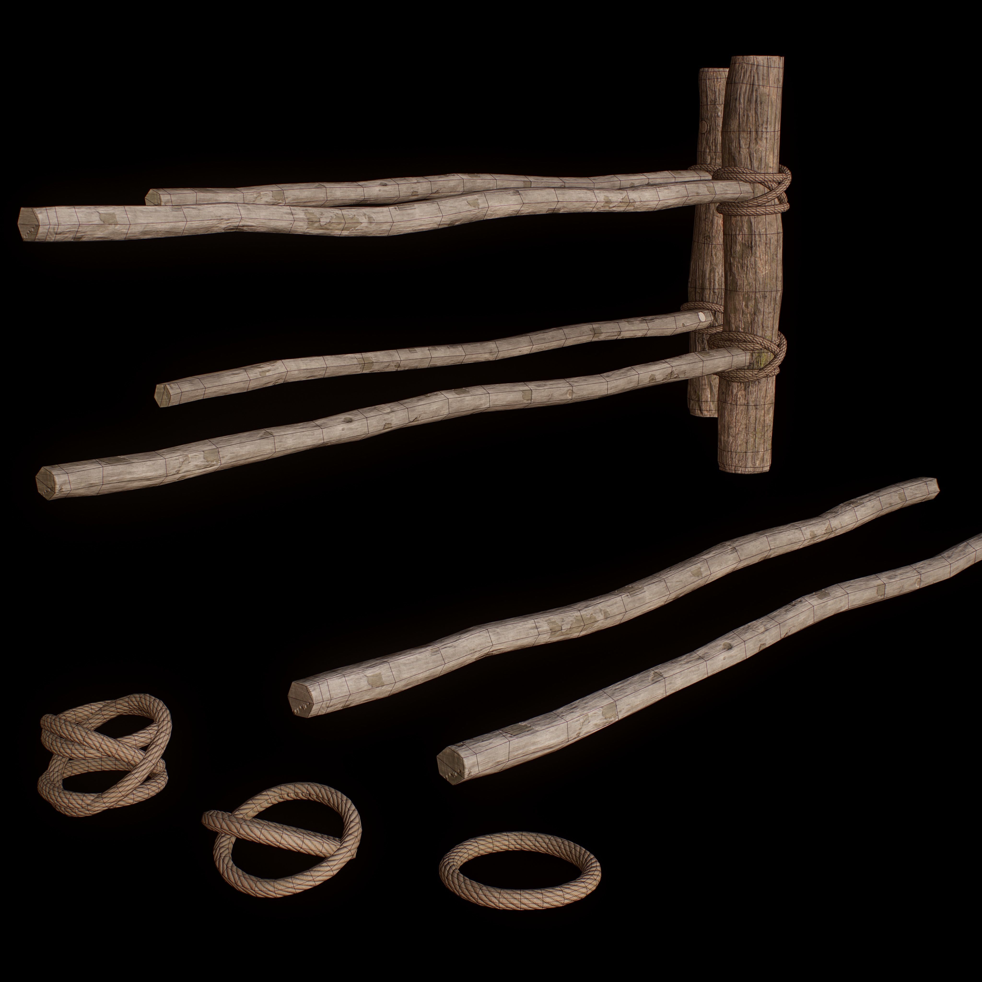 Modular High Wooden Fence Low-poly 3D model Low-poly 3D model_5