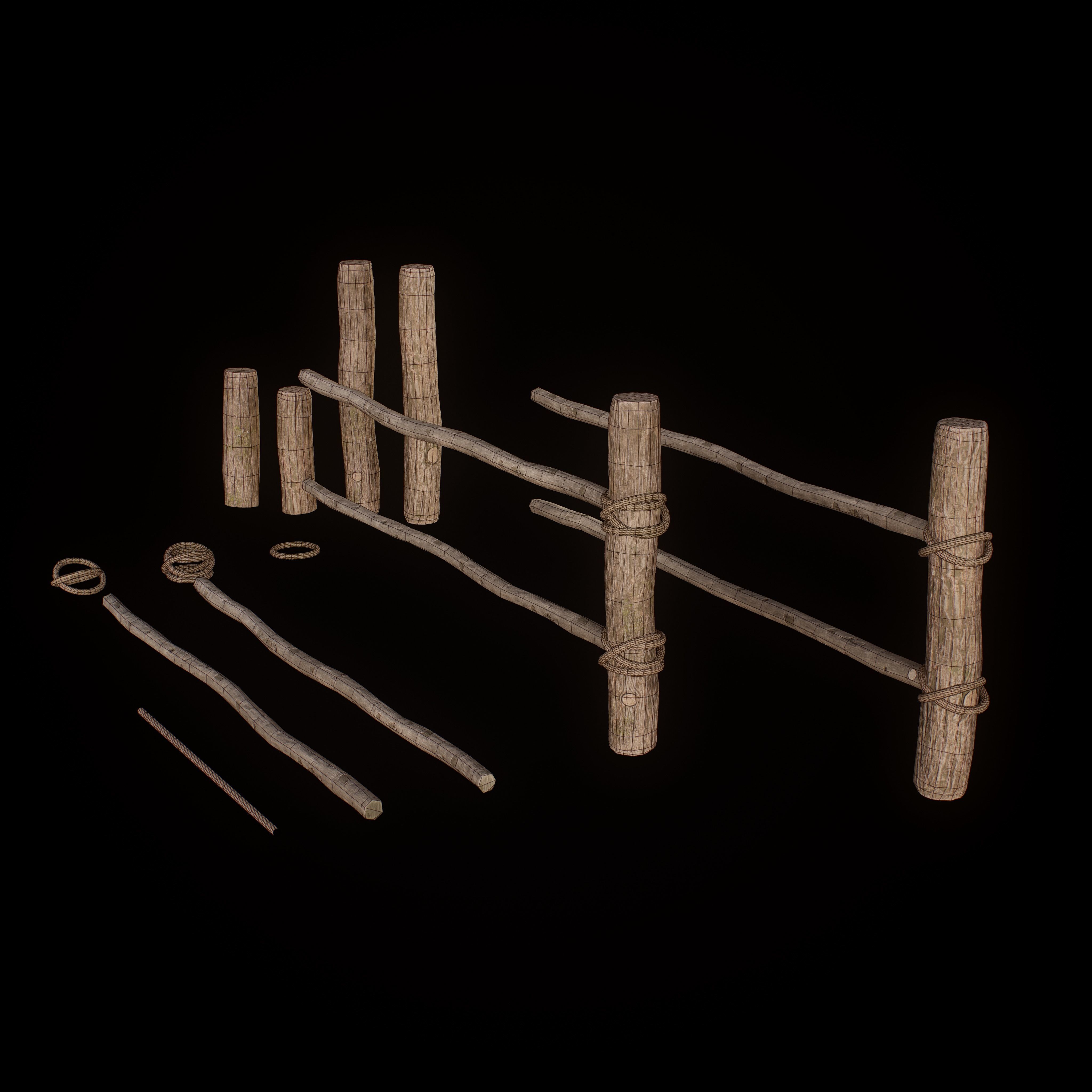 Modular High Wooden Fence Low-poly 3D model Low-poly 3D model_2