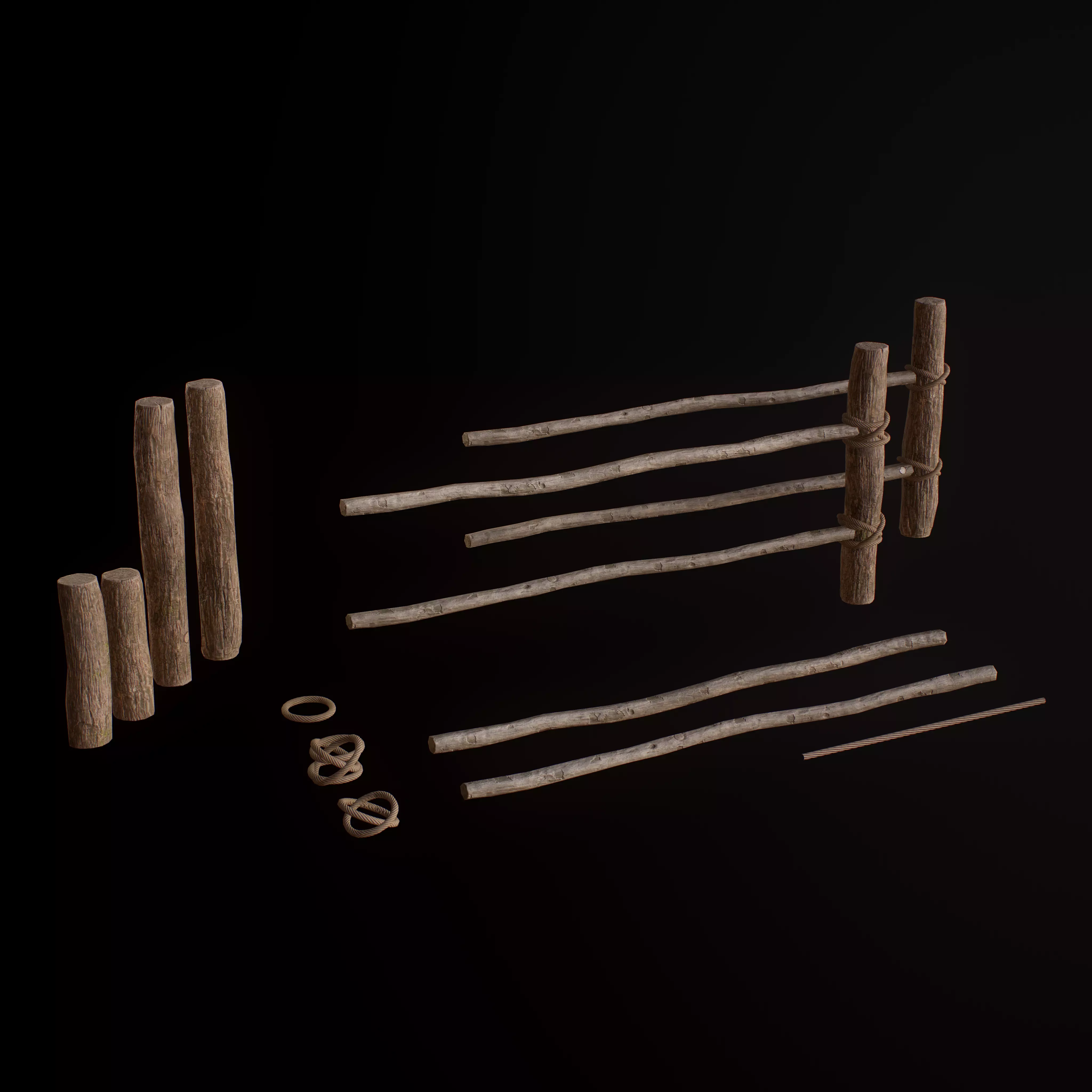 Modular High Wooden Fence Low-poly 3D model Low-poly 3D model_0