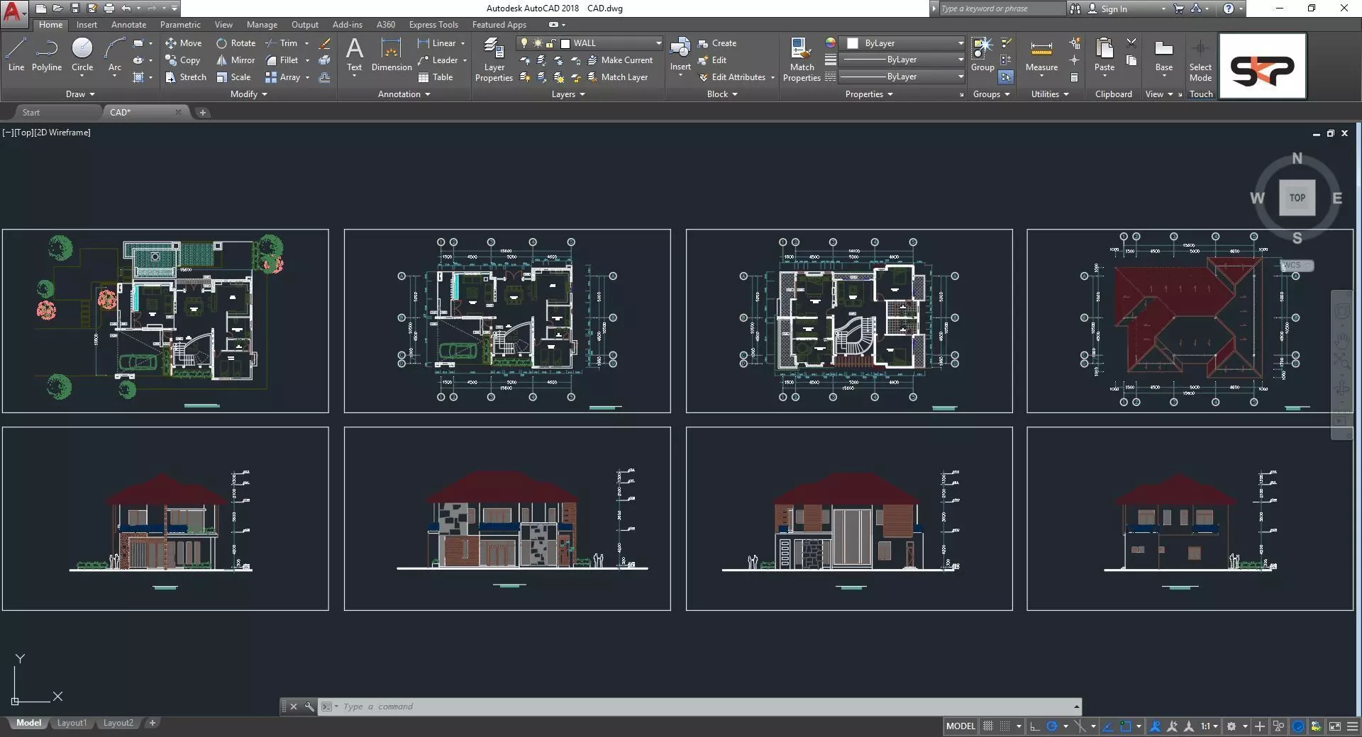 Villa C4 - 2d dwg pdf render - without 3d 3D model_0