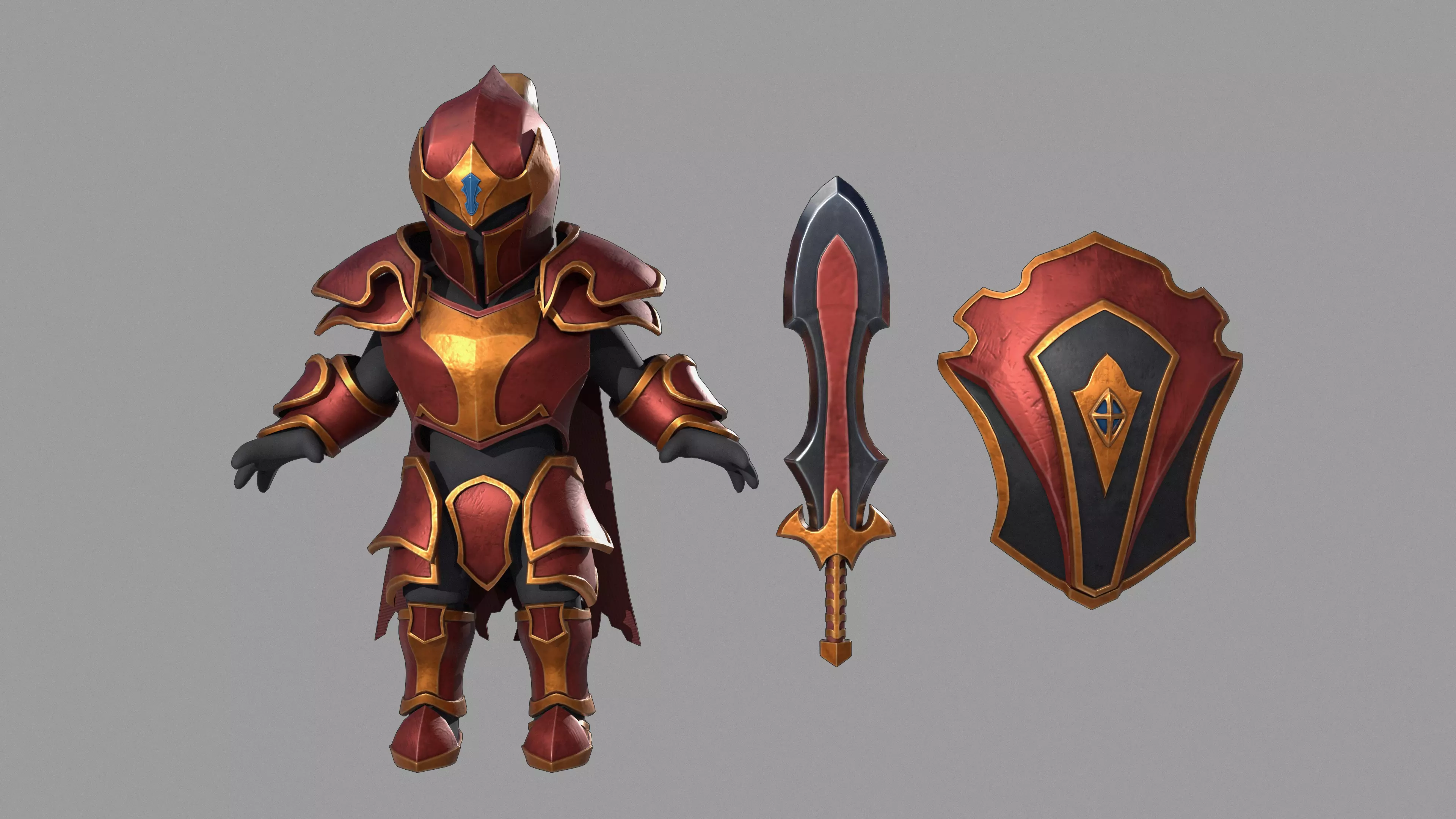 Warrior knight in armor Low-poly 3D model_0