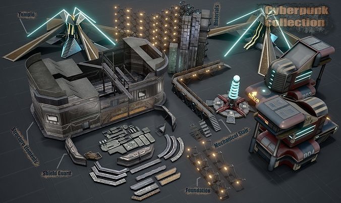 sci-fi  modular building -  cyberpunk construction 3D Model Collection