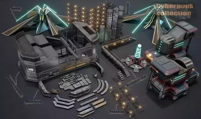 sci-fi  modular building -  cyberpunk construction 3D Model Collection