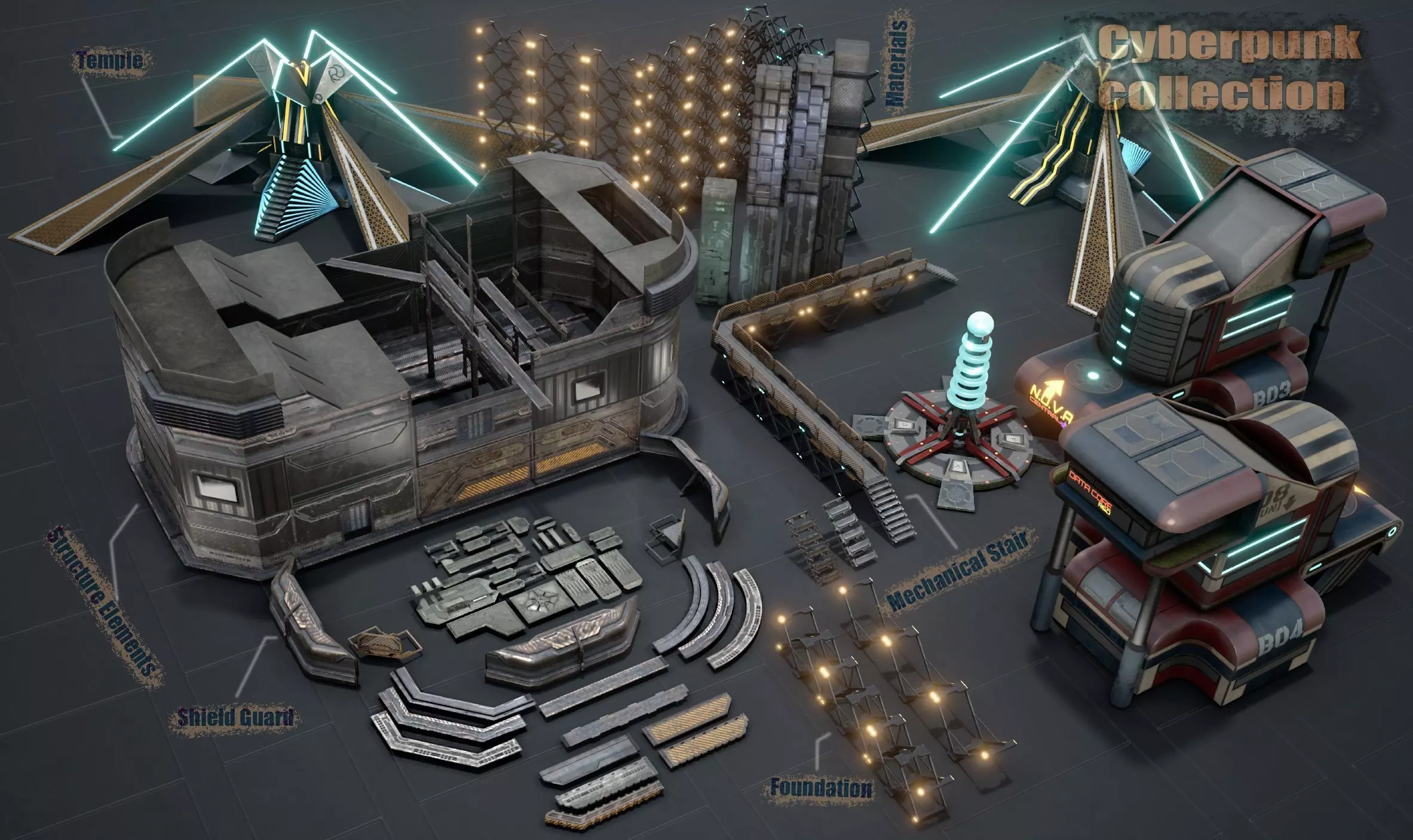 sci-fi  modular building -  cyberpunk construction 3D Model Collection_0