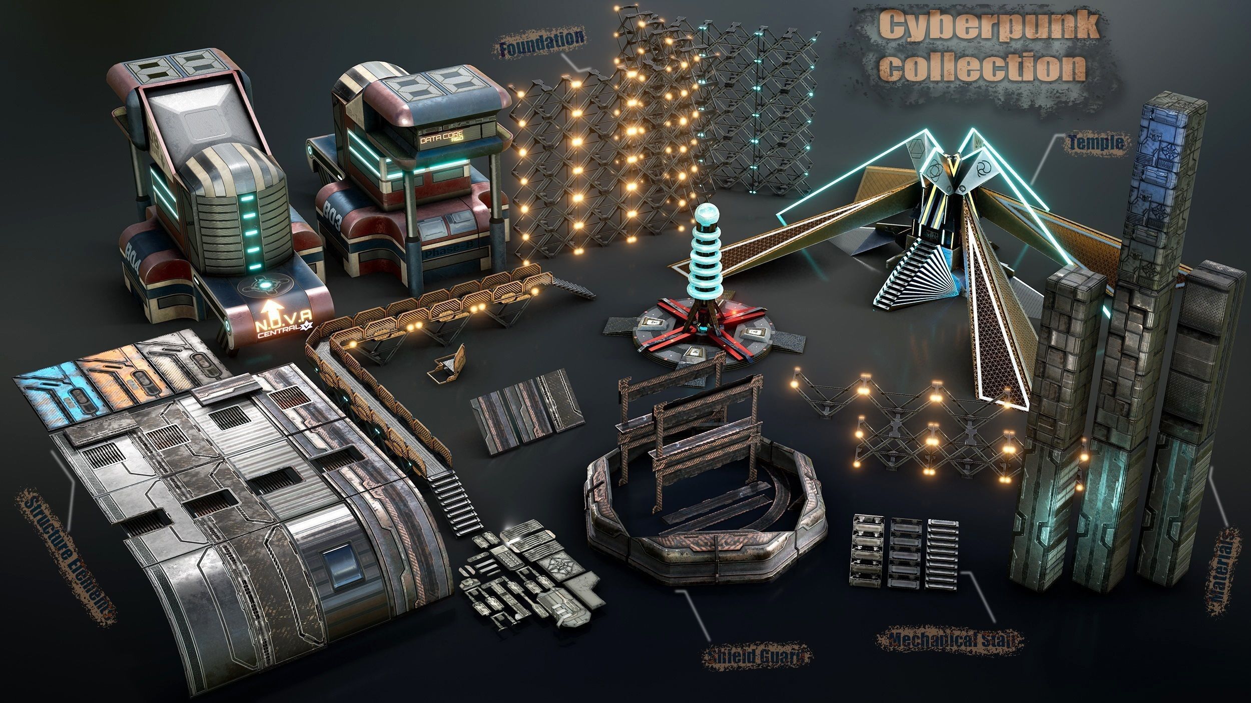 sci-fi  modular building -  cyberpunk construction 3D Model Collection_43