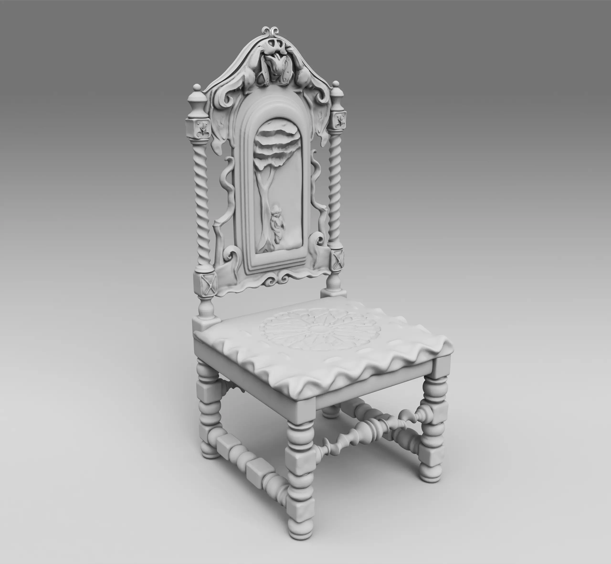Medieval chair 3D print model_0